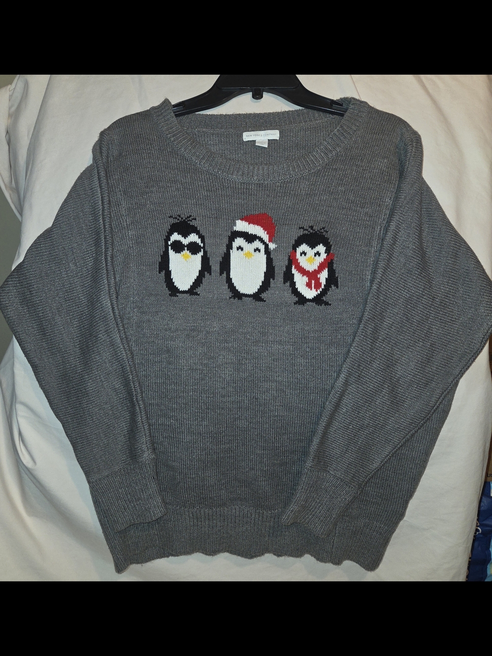 New York & Company Penguin Sweater Crewneck Sage Grn Christmas Holiday W Size S